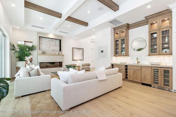 Fireplace, Interior, Living room, Recessed Lighting, Wooden Beams, Wood Texture Flooring