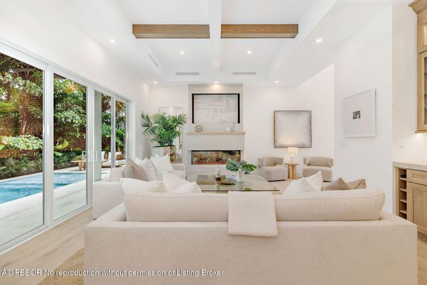 Fireplace, Interior, Living room, Recessed Lighting, Wooden Beams, Wood Texture Flooring