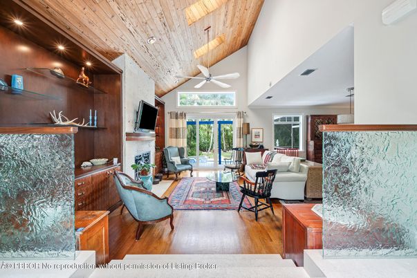 Fireplace, Interior, Living room, Recessed Lighting, Wooden Ceilings, Wood Texture Flooring