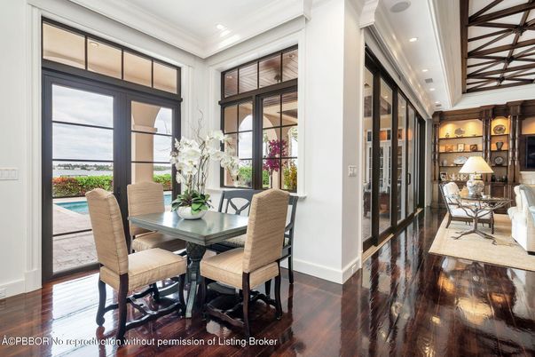 Dining room, Interior, Recessed Lighting, Wood Texture Flooring
