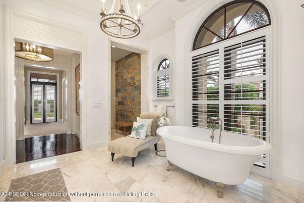 Bathroom, Chandelier, Free Standing Baths, Interior, Marble, Pendant Lights