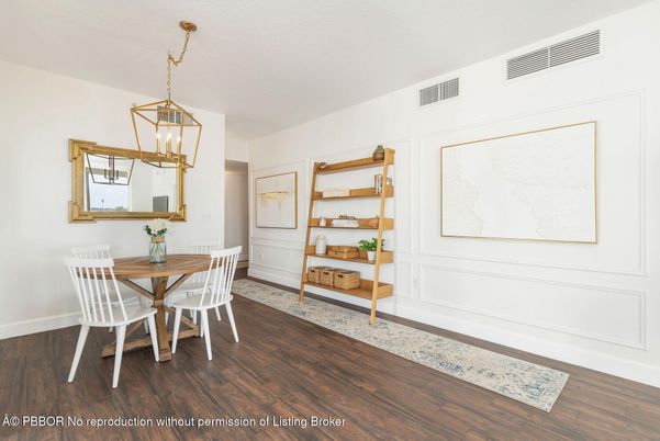 Dining room, Interior, Pendant Lights, Wood Texture Flooring