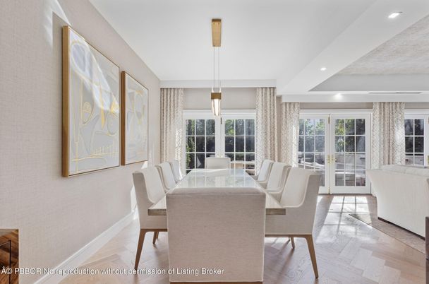 Dining room, Interior, Pendant Lights, Recessed Lighting, Wood Texture Flooring
