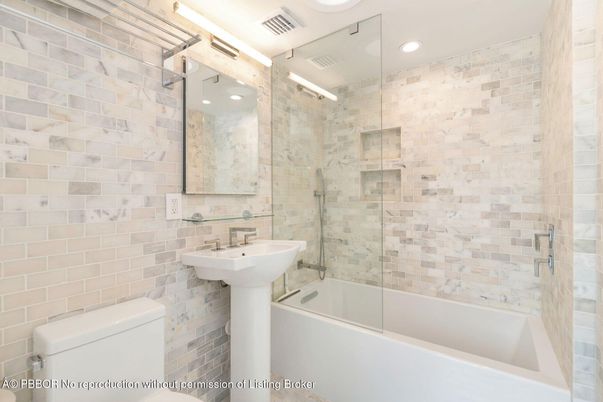 Bathroom, Glass Shower, Interior, Recessed Lighting, Stone Walls