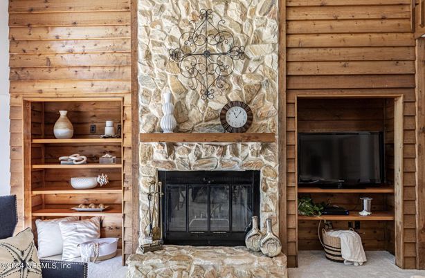 Fireplace, Interior, Wooden Walls