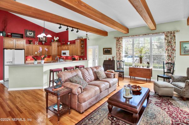 Interior, Kitchen, Living room, Pendant Lights, Wooden Beams, Wood Texture Flooring