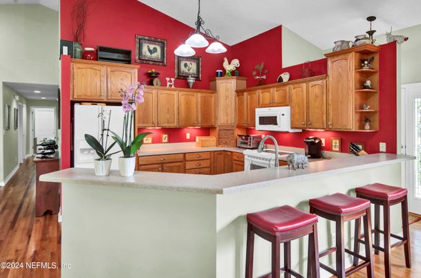Interior, Kitchen, Pendant Lights, Recessed Lighting, Wood Texture Flooring