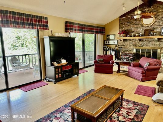 Fireplace, Interior, Living room, Stone Walls, Wood Texture Flooring