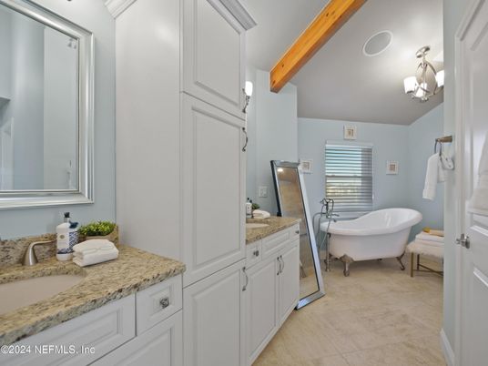 Bathroom, Dual Sink Vanities, Free Standing Baths, Interior, Wooden Beams
