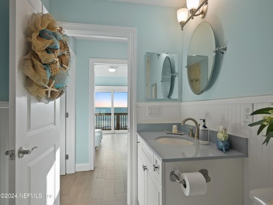 Bathroom, Dual Sink Vanities, Interior, Water, Wood Texture Flooring