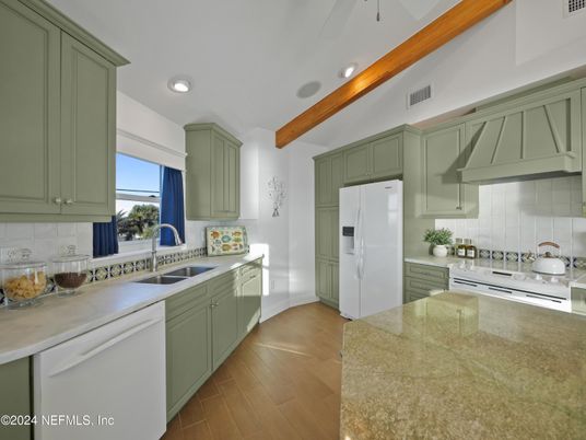 Interior, Kitchen, Recessed Lighting, Wooden Beams, Wood Texture Flooring