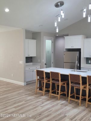 Interior, Kitchen, Pendant Lights, Recessed Lighting, Wood Texture Flooring