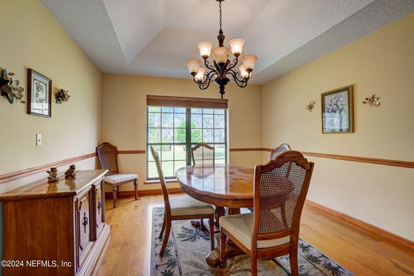 Chandelier, Dining room, Interior, Wood Texture Flooring