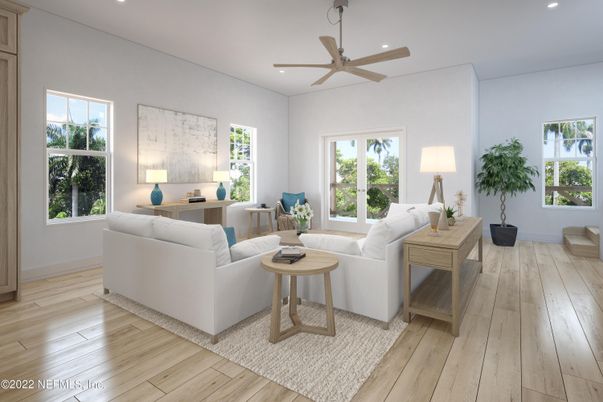 Interior, Living room, Recessed Lighting, Wood Texture Flooring