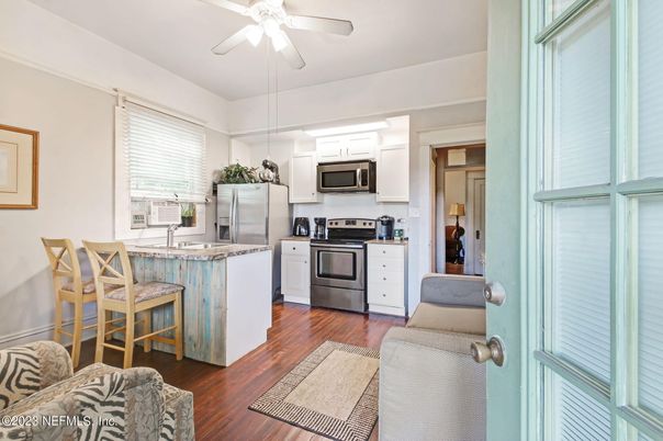 Interior, Kitchen, Stainless Steel Appliances, Wood Texture Flooring