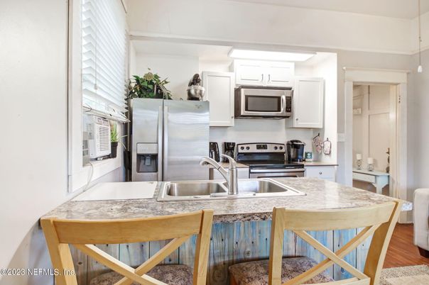 Interior, Kitchen, Stainless Steel Appliances, Wood Texture Flooring