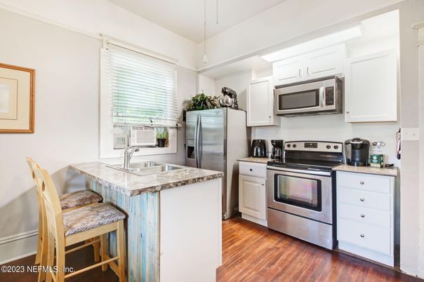 Interior, Kitchen, Stainless Steel Appliances, Wood Texture Flooring