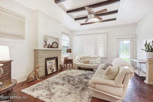 Fireplace, Interior, Living room, Wooden Beams, Wood Texture Flooring