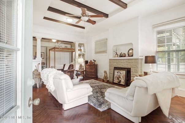 Fireplace, Interior, Living room, Wooden Beams, Wood Texture Flooring