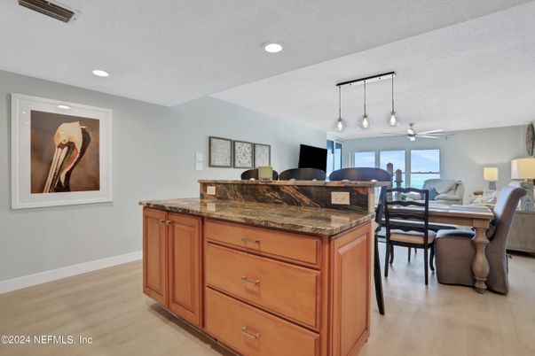 Dining room, Interior, Pendant Lights, Recessed Lighting, Wood Texture Flooring