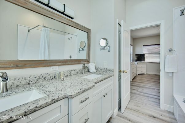 Bathroom, Dual Sink Vanities, Interior, Wood Texture Flooring