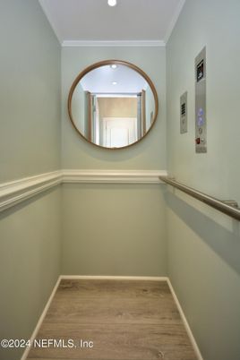 Elevator, Interior, Recessed Lighting, Wood Texture Flooring
