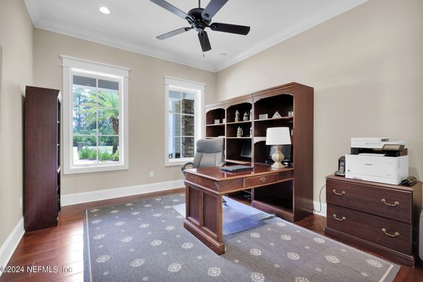 Home Office, Interior, Recessed Lighting, Wood Texture Flooring