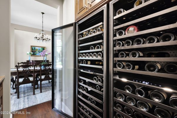 Chandelier, Dining room, Interior, Wine Storage, Wood Texture Flooring