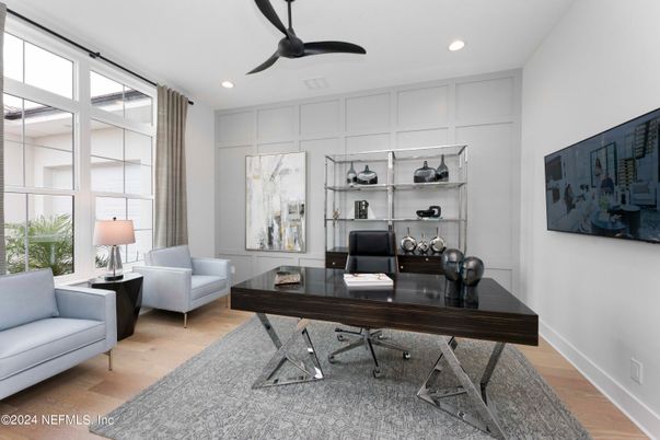 Home Office, Interior, Recessed Lighting, Wood Texture Flooring