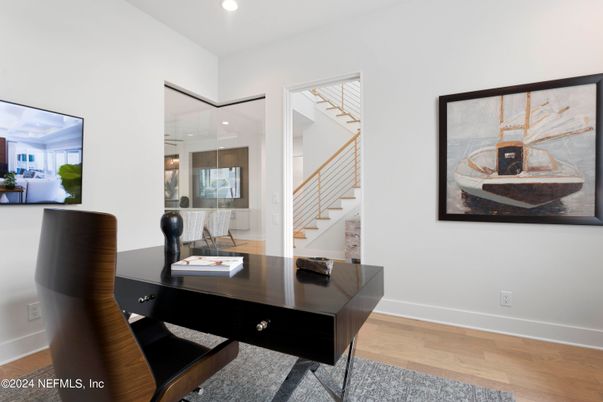 Home Office, Interior, Recessed Lighting, Wood Texture Flooring