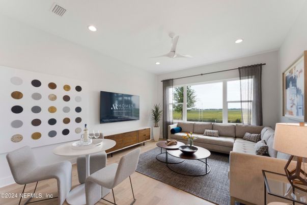 Interior, Living room, Recessed Lighting, Wood Texture Flooring