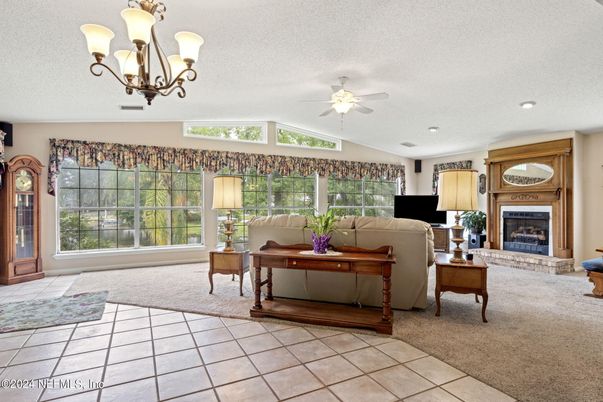 Chandelier, Fireplace, Interior, Living room, Recessed Lighting