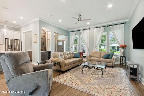 Interior, Kitchen, Living room, Pendant Lights, Recessed Lighting, Stainless Steel Appliances, Wood Texture Flooring