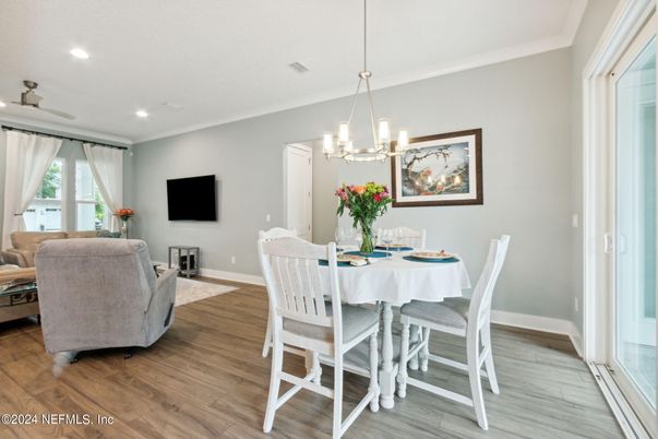Chandelier, Dining room, Interior, Living room, Recessed Lighting, Wood Texture Flooring