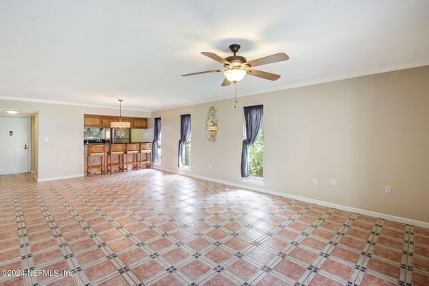 Empty room, Interior, Kitchen, Pendant Lights