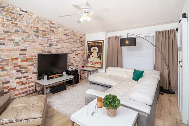 Interior, Living room, Stone Walls, Wood Texture Flooring