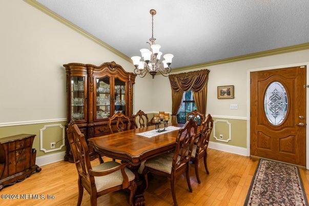 Chandelier, Dining room, Interior, Wood Texture Flooring