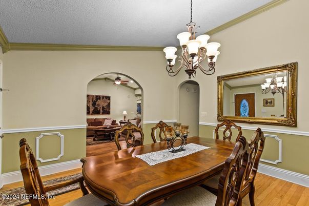 Chandelier, Dining room, Interior, Wood Texture Flooring