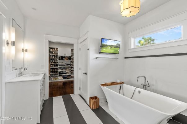 Bathroom, Dual Sink Vanities, Free Standing Baths, Interior, Walk-in Closets, Wood Texture Flooring