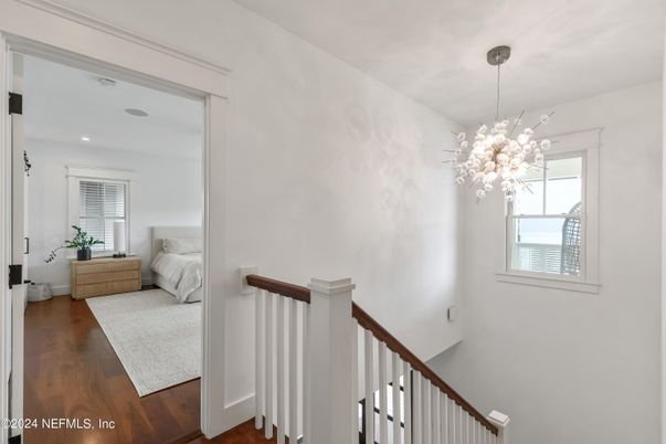 Bedroom, Chandelier, Interior, Recessed Lighting, Wood Texture Flooring
