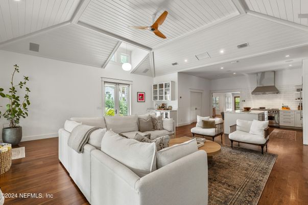 Interior, Kitchen, Living room, Recessed Lighting, Stainless Steel Appliances, Wood Texture Flooring