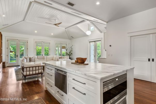 Interior, Kitchen, Living room, Recessed Lighting, Wood Texture Flooring