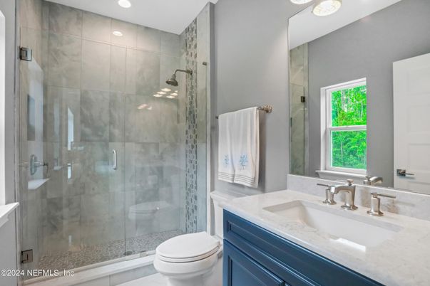 Bathroom, Glass Shower, Interior, Recessed Lighting