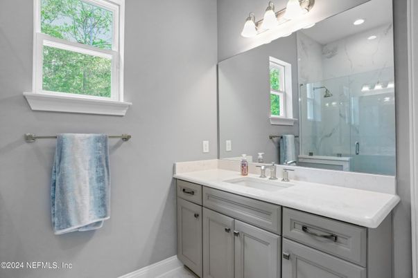 Bathroom, Glass Shower, Interior, Marble Walls, Recessed Lighting
