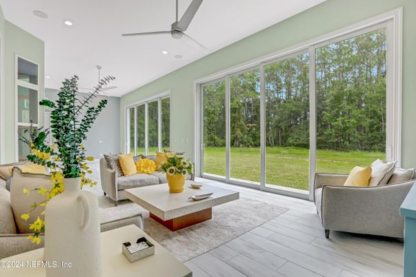 Interior, Living room, Recessed Lighting, Sun Room, Wood Texture Flooring