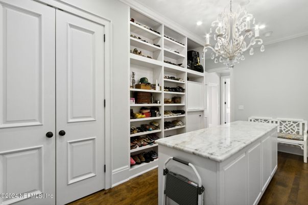 Chandelier, Interior, Recessed Lighting, Walk-in Closets, Wood Texture Flooring