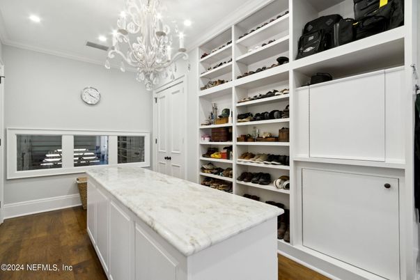 Chandelier, Interior, Recessed Lighting, Walk-in Closets, Wood Texture Flooring