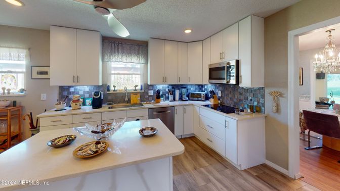 Chandelier, Interior, Kitchen, Recessed Lighting, Wood Texture Flooring