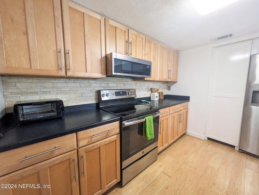 Interior, Kitchen, Stainless Steel Appliances, Wood Texture Flooring