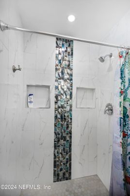 Bathroom, Glass Shower, Interior, Marble Walls, Recessed Lighting